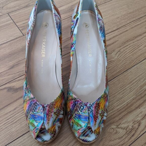 peter kaiser open toed tropical vacation heels with wood bottoms - Picture 7 of 7